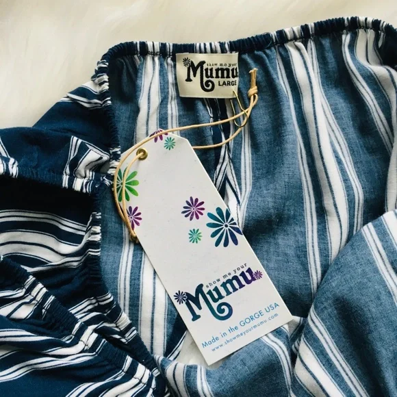 SHOW ME YOUR MUMU ELLA Striped Navy Blue Crop Top Womens LARGE NWT NEW - Picture 5 of 7